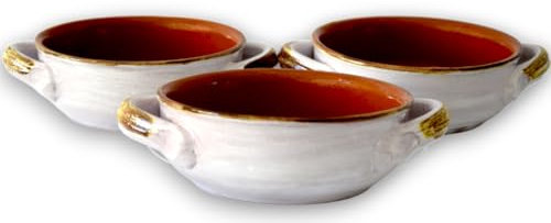 Set 3 Terrine in Terracotta Tegami Senza Coperchio Bianco Terre Antiche Zuppiere con manici Colì Maioliche e Terrecotte dal 1650 Bianco 17x17x6 cm
