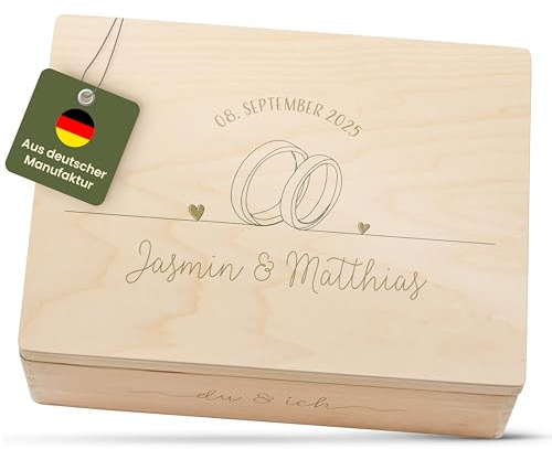 Amari ® Personalisierte Erinnerungsbox aus Holz | Trauringe | Individuelles Hochzeitsgeschenk Erinnerung Hochzeit Personalisiertes Holzkiste