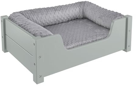 Erst-Holz Gemütliches Tierbett für Katzen und Hunde 60x40 Kiefer grau V-30.32-G-60x40, Ausstattung:mit Rollrost. Polster und Matratze