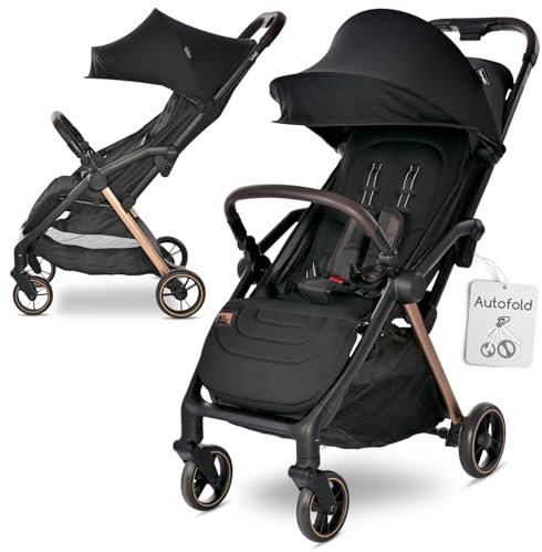Lorelli Ultra Leichter Buggy Kinderwagen Loret, Einhand-Klappsystem in Sekunden, Nur 8,24 kg, Reisebuggy, Kompakter Sportsitz bis 22kg, Sitzbuggy, 5-Punkt-Gurt, Klappbarer Reisekinderwagen, Schwarz
