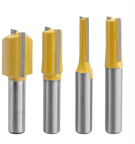 Bestgle 4pcs 8mm Shank Straight Router Bit, Two Flutes Straight Wood Milling Trimming Bit Woodworking Cutter Tool 6mm 10mm 12mm 16mm