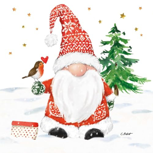 20 Servietten Weihnachten Winterzwerg im Schnee als Tischdeko. Papierservietten mit Motiv. Auch für Decoupage und Serviettentechnik 33x33cm