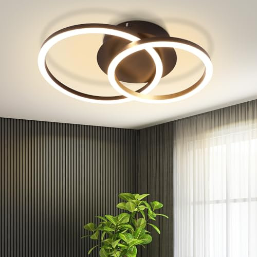 Homefire LED Deckenleuchte Schlafzimmer Deckenlampe Modern - Küche Schwarz 2 Ringe Design Wohnzimmerlampe 24W 3000K Warmweiß Schlafzimmerlampe Runde Drehbar Küchenlampe für Wohnzimmer Flur