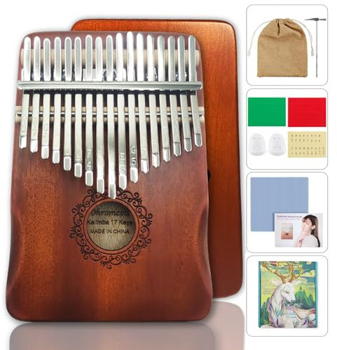 Ohromcoli Kalimba - 17 Keys Kalimba Instrument mit Lernwerkzeuge,Finger Percussion,Professionelle Daumenklavier Kalimba für Kinder, Erwachsene,Erwachsene und Musikliebhaber(Braun)