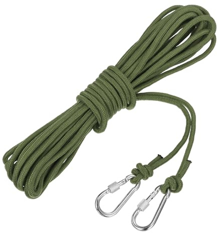 QUARKZMAN Hohle geflochtene Polypropylen-Ankerleine mit Haken, 1/4 Zoll 33ft Nylon Schwimmleine für Marine Pool Rettungsboot Ankerleine, Armee Grün