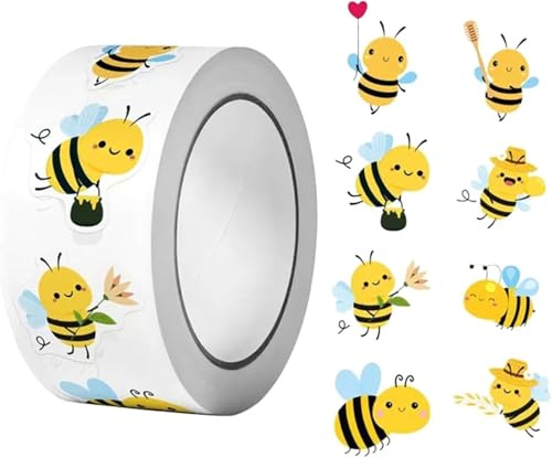 CHEYLIZI 500pcs Niedliche Biene Aufkleber, Wasserdicht, Aesthetic, Gelb, Cartoon, Rund, Outdoor, für Jugendliche und Kinder