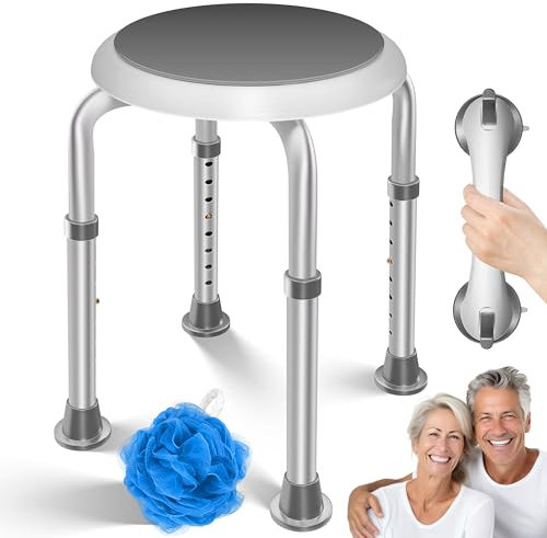 KESSER® Duschhocker höhenverstellbar 8 Stufen | Leichter Badhocker rutschfeste Gummifüße Duschstuhl 136KG belastbar | Duschhilfe Senioren | Saugnapf Haltegriff Badewannengriff | Duschsitz 360° drehbar