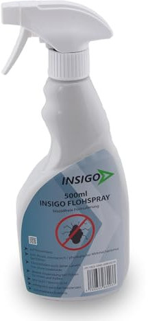 INSIGO Flohspray für Wohnung und Möbel 500ml - Abwehrspray gegen Flöhe mit Sofortschutz - Floh-Spray für Hunde und Katzen - Flohmittel hochwirksam & laborgeprüft
