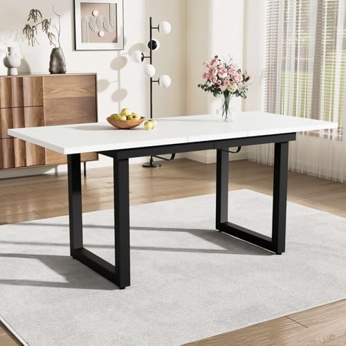 PUGSDRLY Table a Manger Extensible,Table Salle à Manger Rectangulaire Multifonctionnelle,Moderne Minimaliste,pour Bureau, Salon,L140/180*W80*H75cm (Blanc)