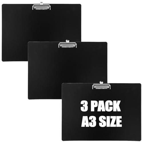 LOPYXBR 3 Stück Klemmbrett A3 Kunststoff Klemmbretter 44 x 32cm Schwarz A3 Klemmbrett Clipboard mit Klemmer Zeichenbrett a3 für Klassenzimmer, Büros, Arztpraxen