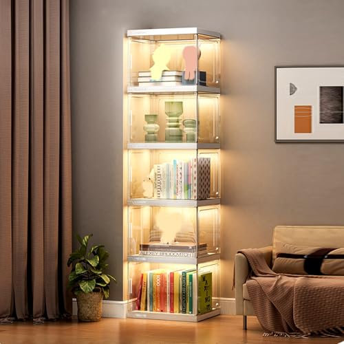 Glasvitrine für Sammlerstücke, Eckvitrine von Curio, China, Büchervitrine mit Acrylglastür, Aufbewahrungsregalen, Acryl-Vitrine (40 x 32 x 154 cm)