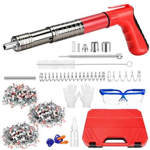 Sparachiodi, Pistola Sparachiodi con 100 pezzi Chiodi tondi+100 pezzi Chiodi a morsetto per tubi, 5 Ingranaggi Regolabili, Portatile e Silenzioso, Spara Chiodi per Cemento e Ferro Attrezzo