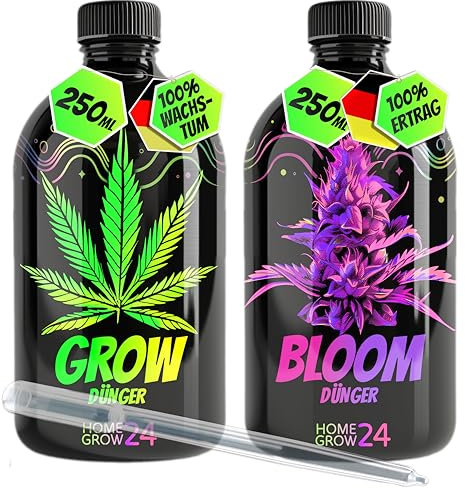 Homegrow24 Cannabis Dünger Indoor & Outdoor für Cannabispflanzen Wachstumsphase und Blütephase Duo Grow & Bloom Hanfdünger I Starter Set (Duo Dünger Set 2x250ml)