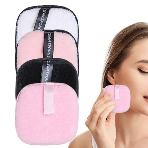 Lot de 4 tampons démaquillants lavables pour le visage - Écologiques et lavables pour les types de peau