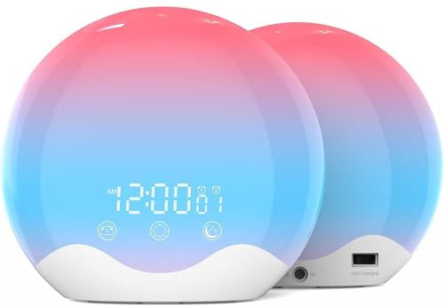 Smart Sunrise Alarm Clock Wake Up Light, 6 Naturgeräusche Und 12 Gradient Lichteffekte, Snooze-Wecker, Kinderzimmer RGB Ambient Table Nightstand Light, Für Schwere Schläfer Erwachsene Kinderzimmer