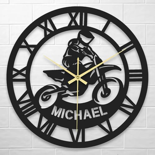 Orologio da parete Motociclista personalizzato con nome, Grande orologio parete personalizzato in ferro per camera da letto soggiorno Decorazione della stanza Regali di inaugurazione della casa