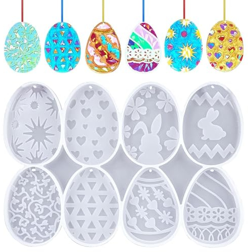 8 Stück 3D Silikonform Gießformen Ostern Anhänger, DIY Silikonform Ostern Ostereier, OsterhaseSilikonform Gipsformen zum Gießen für Osterdeko