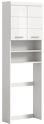 furnling Waschmaschinenüberbau Scott, weiß Hochglanz, 2 offene Fächer, 2 Türen, Waschmaschinenschrank mit 3 verstellbaren Einlegeböden, Breite 63 cm, Korpus Sonoma Eiche