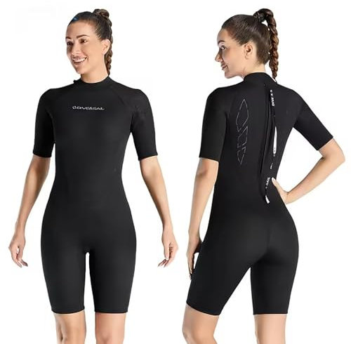 LEIDIMUS L,3mm Neopren Shorty Neoprenanzug für Damen, Einteiliger Back-Zip Tauchanzug, Ganzkörper Scuba Surf Anzug für Schnorcheln, Kajakfahren, Schwimmen