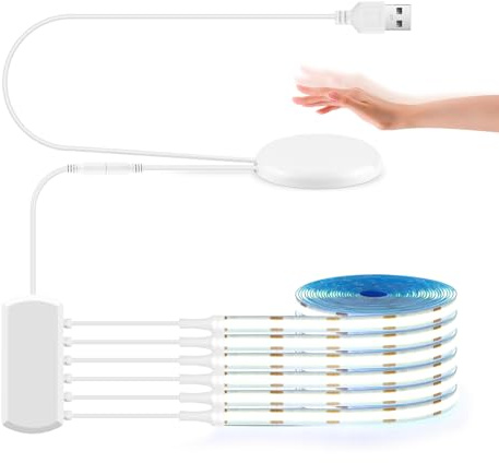 LRGBST 5V USB Weiß COB LED Streifen, 6 Stück 1M COB LED Streifen Kit mit durchdringendem Holz Touch Dimmer für akustische Panels Kabinett Showcase Beleuchtung