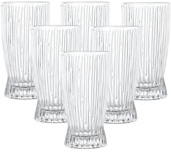 simpa Lucente Vintage Stripes Highball Drinking Glasses Set of 6