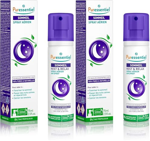 Puressentiel - Spray Aérien Sommeil et Détente - aux 12 Huiles Essentielles relaxantes 100% Pures et Naturelles - Aide à calmer les tensions et favorise le sommeil réparateur - 75 ml (Lot de 2)