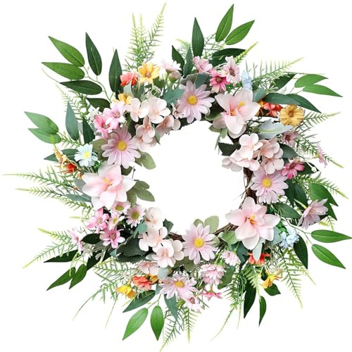 Türkranz Frühling, 50CM Frühlingskranz Frühlingsdeko Kranz Deko mit Blumen Bunte Frühlingskranz Haustür Blumenkranz zum Aufhängen Türkranz Haustür Osterkranz Türkranz Ostern für Frühling (F)