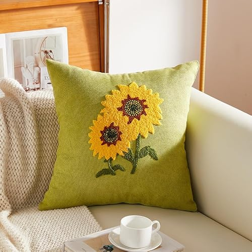 American Pastoral Light Luxury Embroidered Pillow Sofa Living Room Feeling Bedside Backrest Cushion Pillow Case Core-Free-Shumei sunflower embroidered pillow-45 * 45cm (pillowcase)