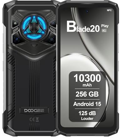 DOOGEE Blade20 Play 5G Outdoor Handy, 125dB, 10300mAh, 32GB+256GB, Display 6.6 HD+ 90Hz, 50MP Kamera, Octa-Core 6nm, Triplo Slot, NFC, Outdoor Smartphone Ohne Vertrag, Android 15, 2025, Silber