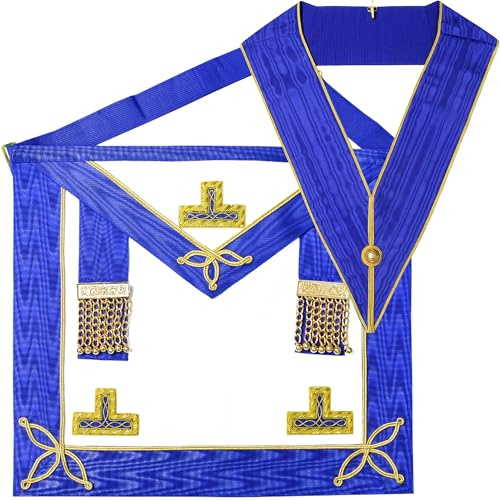 TELSA UK Masonic Regalia Provincial Undress Collar and Apron Set, Lambskin, 16x14 Inch Apron with 32-46 Inch Adjustable Belt, Freemason apron