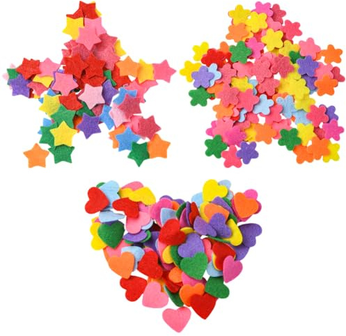 SUNNYCLUE 300 pz 3 stili Feltro Forme Tessuto Ornamento Kit Assortiti Casuali Misti Colorati Fiori Non Tessuti Cuore Stella Abbellimenti Fatti A Mano per Fai Da Te Artigianato Cucito Vestiti Borse Cap