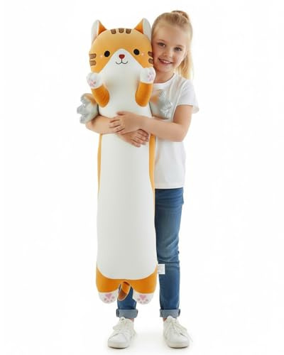 Aiuidun 43.3 Long Cat Plush Pillow with Wings - Super Soft Stuffed Animal for Kids & Adults, Cute Body Pillow for Sleeping, Squishy Cat Plushies Gifts for Girls (Yellow)