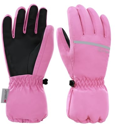 KUTOOK Ski Gloves Kids Winter Waterproof Girls Snow Gloves Cold Weather Thermal Glove for Skiing Snowboarding Outdoor Pink 6-8 Years