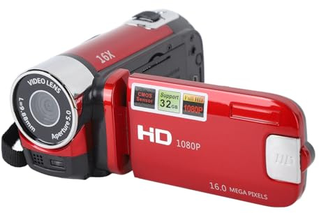 YUEHISY Cámara de Video 4K 48MP, Pantalla Giratoria de 2.7 Pulgadas TFT 16x Zoom Digital Videocámara DV con Cable USB, para Grabar Mientras Carga la Salida HD (Rojo)