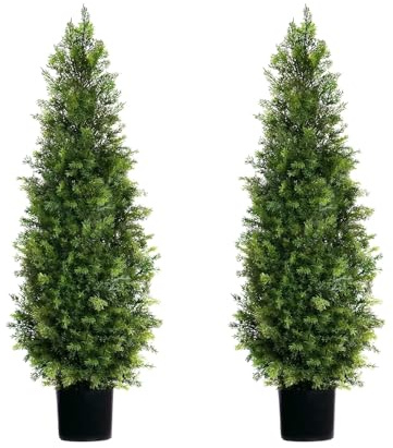 PlusFive 2pcs 120cm Artificial Cypress Tree Fake Cedar Tree in Pot UV Resistant Outdoor Artificial Plants, Faux Topiary trees for Indoor Outdoor Home Garden Balcony Patio Entryway Front Porch Decor