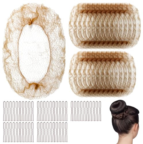 Aihoom Filet Chignon Invisible, 20 Pièces Filets à Cheveux, 50 Pcs U Forme Pinces, Filet Chignon Danse Classique Fille, Accessoires pour Danse, Ballet, Infirmière(Marron)