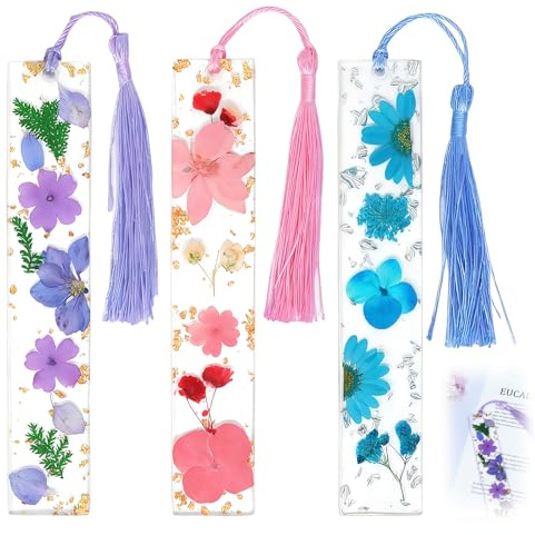 Aihoom Lot de 3 marque-pages avec fleurs séchées, accessoires de lecture, cadeau idéal pour enseignants, étudiants, amis et amoureux de livres