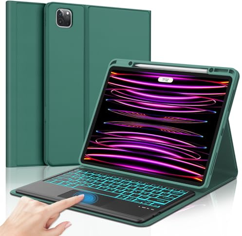 SENGBIRCH Funda con teclado para iPad Pro 12,9 6./5./4. Gen - Teclado QWERTZ alemán iluminado con panel táctil magnético, Bluetooth inalámbrico extraíble para iPad Air 13 (M3 2025/M2 2024), Verde