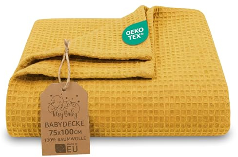 Couverture gaufrée bébé Coton 75x100 cm - Plaid nid d’Abeille Doux Couverture légère Tissu Waffle Respirant Drap Enfant Lange d’emmaillotage Linge de lit Nouveau-né Certificat Oeko-Tex Toffee