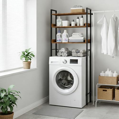 Bonnlo Over Toilet Shelf,3 Tier Bathroom Shelves, Side Baffle Space Saver Rack,Freestanding Above Over bathroom storage Shelf,Weathered Wood Finish Bathroom Organizer for Laundry Room
