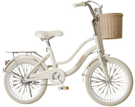 Laufräder Kinderfahrrad, 16-22 Zoll Kinderfahrrad for Jungen und Mädchen, Fahrergröße 32-60 Zoll, Rücktrittbremse mit gewebtem Korb und Klingel Spielzeugautos(Beige,22inch)