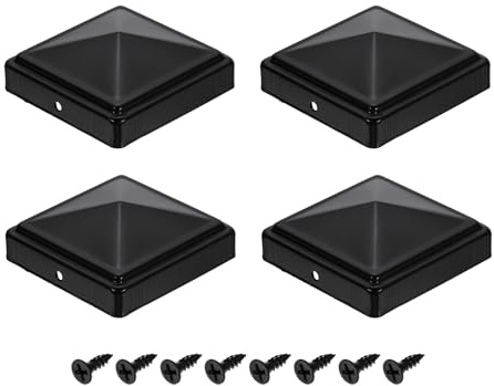 QUARKZMAN 4 Piezas Tapas Postes Cerca 80mm/3.15 Pulgadas Tapa Cuadrada Para | Columnas Cubierta De Hierro Impermeable Con Tornillos Para Cercas De Metal Madera Deck Buzón Patio Negro