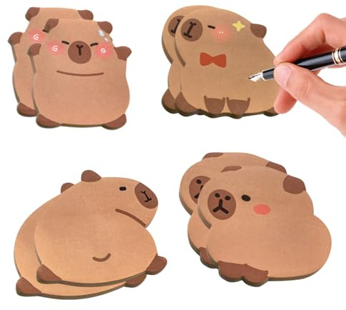 QOWIJEX 8 Pezzi Blocchetti Memo Adesivi, Capibara Sticky Notes, Mini Foglietti Adesivi, per Ufficio, Scuola, Regali per Studenti Bambini, Regalini Festa Compleanno
