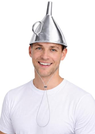 Silver Tin Funnel Hat | Soft Tin Man Hat | Wizard Hats | Soft Aluminum Caps | Oz Hats | Tins Man Costume Accessories | Mechanic Costume Accessory | Made of Polyester | One Size/Adjustable Chin Strap