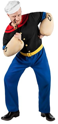 Maskworld Popeye Comic Seemann Kostüm 6-teilig mit Hemd, Hose, Muskel-Armen und Matrosenmütze (XXL)