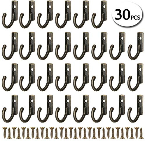 UIEEGPG 30 Pieces Small Single Key Hooks (Vintage Bronze)