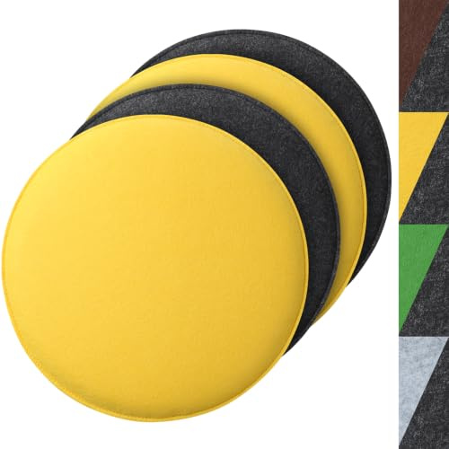 Sidorenko 4er Set Sitzkissen Outdoor aus Filz - runde Gelbe Sitzauflage in 36cm, Sitzkissen Stuhl, Bequeme Sitzpolster Outdoor, langlebige Stuhlkissen Outdoor, ideale Sitzkissen Bank und Gartenstuhl
