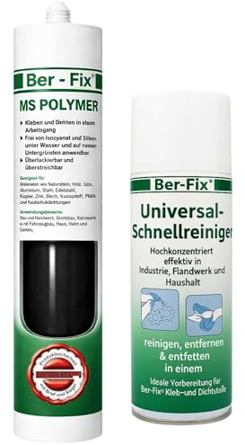 Ber-Fix MS Polymer Schwarz Karosserie 290ml + Universalreiniger | MS Polymerkleber Schwarz Karosserie Außen 290ml mit Universalreiniger: elastischer Kleb- und