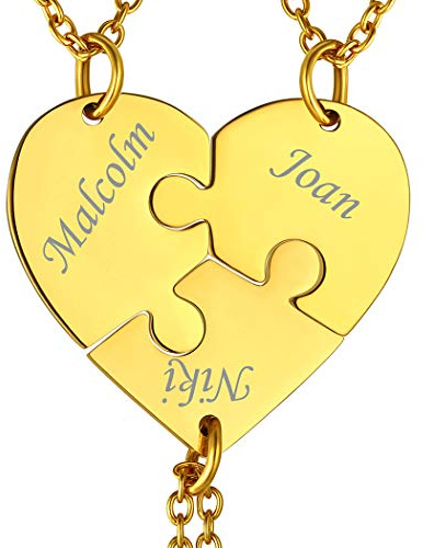 Suplight Joyería Personalizada para Mujeres Collar Corazón Puzzle 3 Piezas con Nombres Regalo Memorial Precioso para Novias Parejas Mejores Amigas Cadenas Doradas Acero Inoxidable 316L