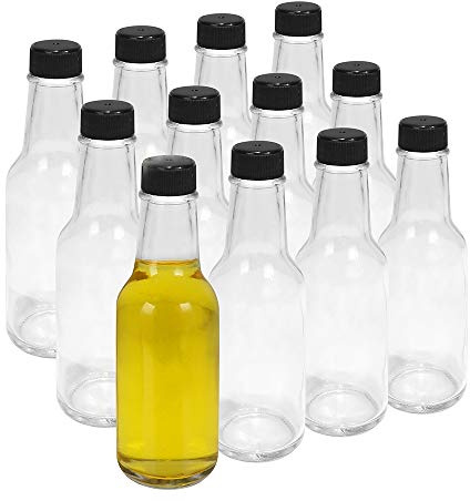 Yishik 12 Pack 5 oz Clear Glass Spirit Bottles with Heat Shrink Capsules